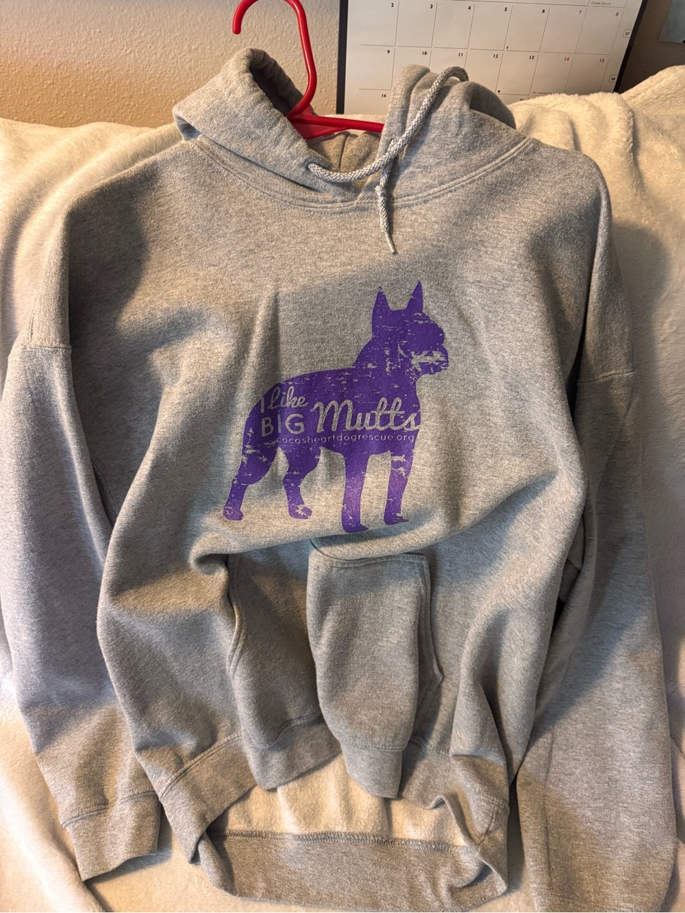 Gray Hoodie with Purple Dog Graphic - I like big mutts and i cannot lie